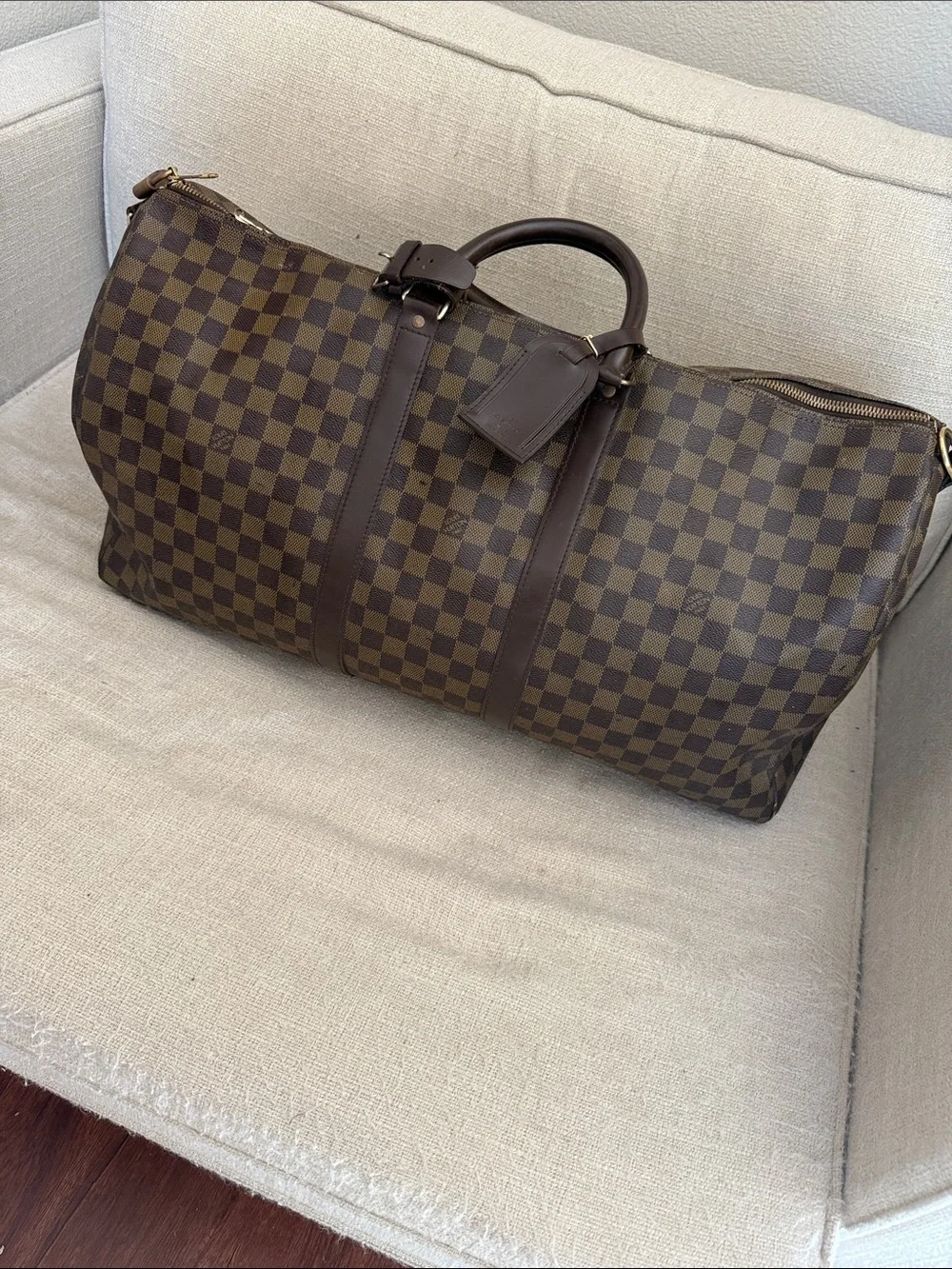 Louis Vuitton Brown Checkered Duffel Bag